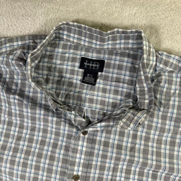 Harbor Bay Shirt Adult 4XL Plaid Button Down Grey/Blue/White Long Sleeve EUC - Picture 1 of 7